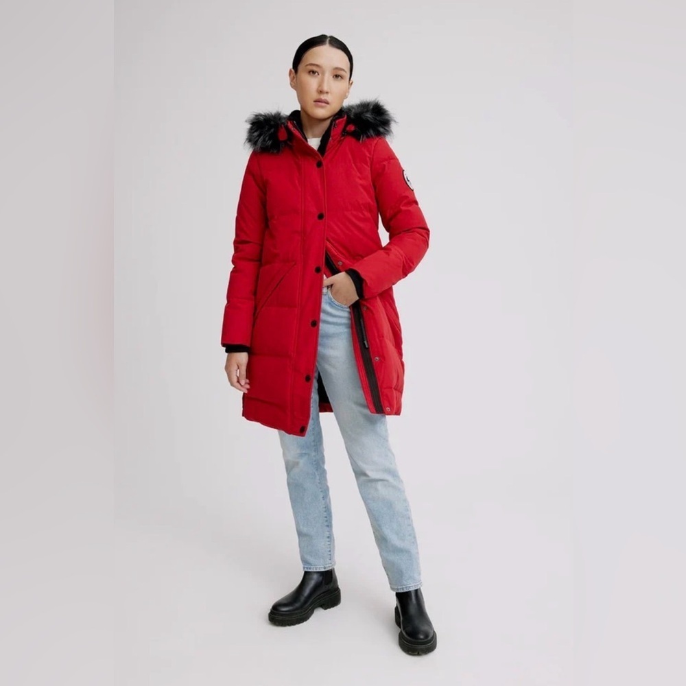 Arctic Expedition Sz L Red Parka Coat With Sherpa Collar Down Feather Filled